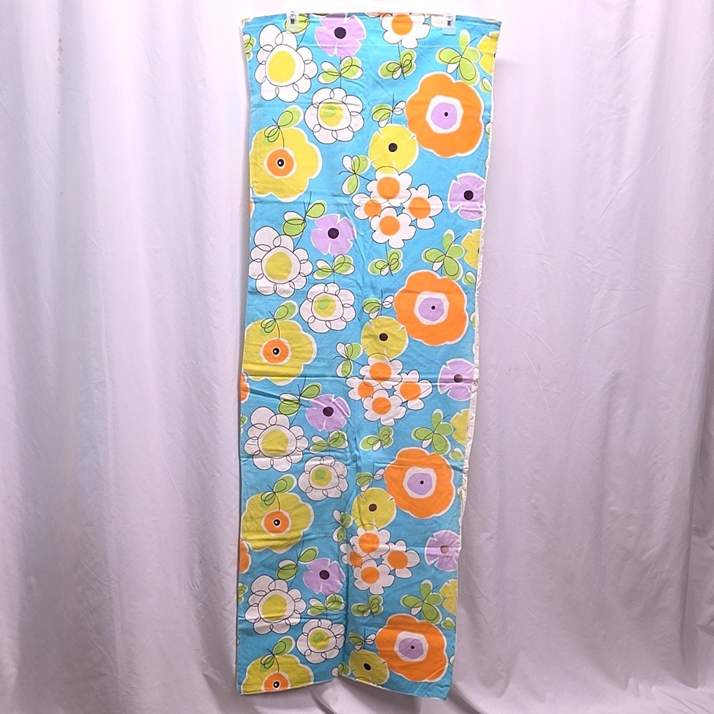 Handmade Floral Fabric 60x21 Blue Retro Mid-Century Modern Lined 2 Panels
